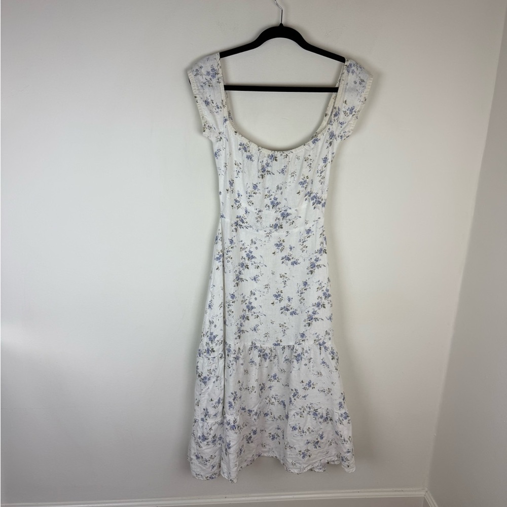 Reformation Toulouse Linen Floral Midi Dress White Blue Size 0 - Picture 3 of 7